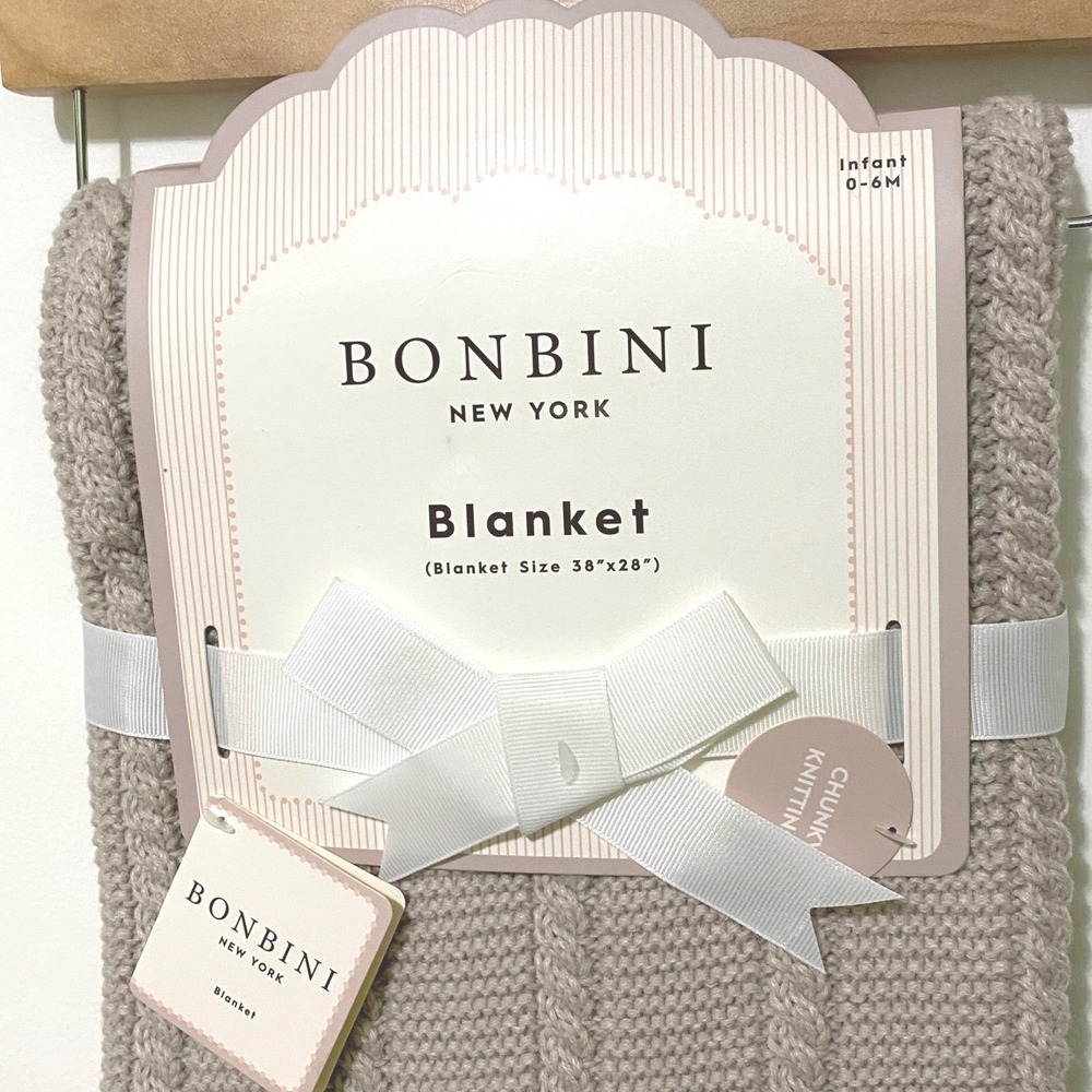 Bonbini Cable Knit Baby Blanket 28x38 Infant 0-6M Oeko-Tex Neutrals Cottagecore